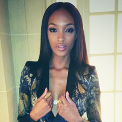 British model Jordan Dunn wearing our Golden Stephoidea Ring