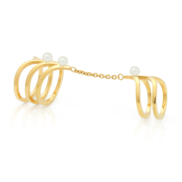 Ella Double Ring with chain & pearls