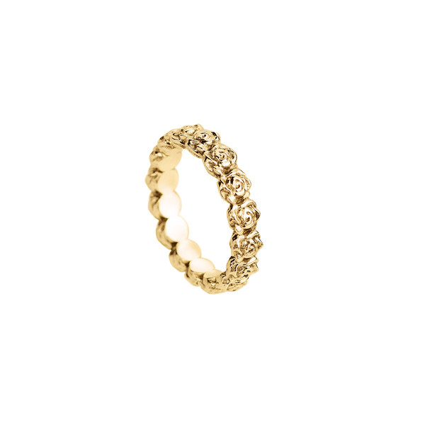 Ring with Tiny Roses - yellow gold plated silver